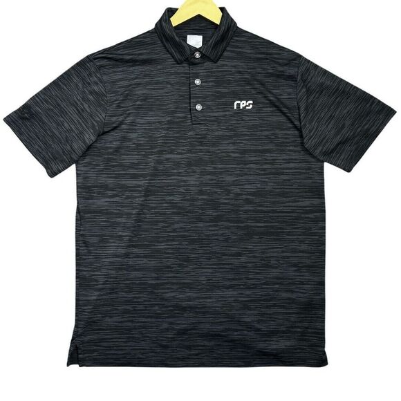 Callaway Polo Shirt Men Medium Black Gray Striped Golfing Short Sleeve Opti-Dri - Picture 1 of 7
